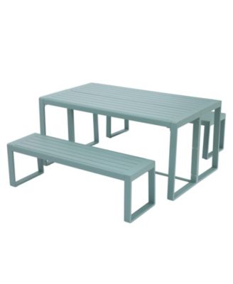 3-Piece Outdoor Patio Dining Set, Aluminum Furniture Set with 1 Rectangular Picnic Table and 2 Benches for Garden, Lawn, Yard