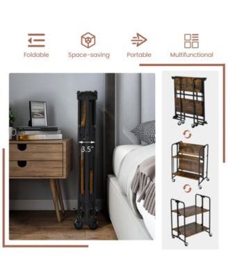 Folding Kitchen Utility Serving Island Cart with Storage Shelves