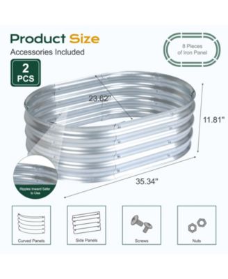 2Pcs Galvanized Raised Garden Bed Kit,35.34''(L) x 23.62''(W) x11.81''(H) Outdoor Garden Planter Oval Large Boxes for Vegetables, Flowers, Herbs - Silver