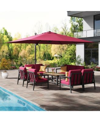  Rectangular Cantilever Umbrella with Detachable LED Atmosphere Light and Bluetooth Player, w/ Weight Base Included