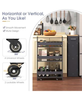 4-Tier Rolling Storage Cart Slim Kitchen Cart on Wheels with Open Shelves and Handle