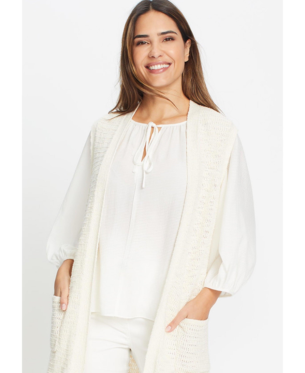 Women's Tie Neck Tunic Blouse - Off white
