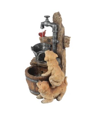 Resin Puppies and Water Pump Outdoor Patio Fountain with LED Light