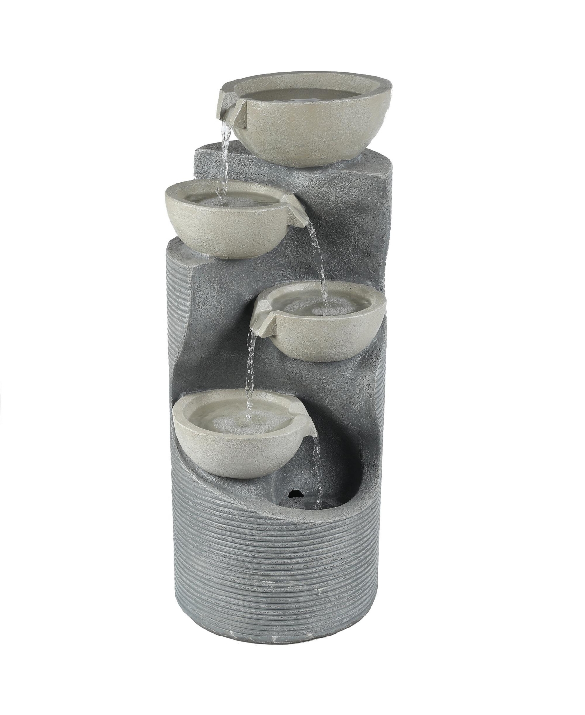 Modern Gray Resin Tiered Bowls Outdoor Fountain with Lights - Gray