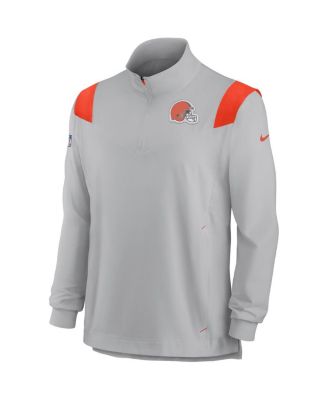 Men's Gray Cleveland Browns Sideline Coach Chevron Lockup Quarter-Zip Long Sleeve Top