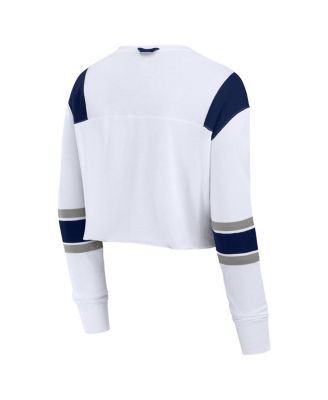 Women's White New York Yankees Stretch Cropped Fashion Long Sleeve T-Shirt