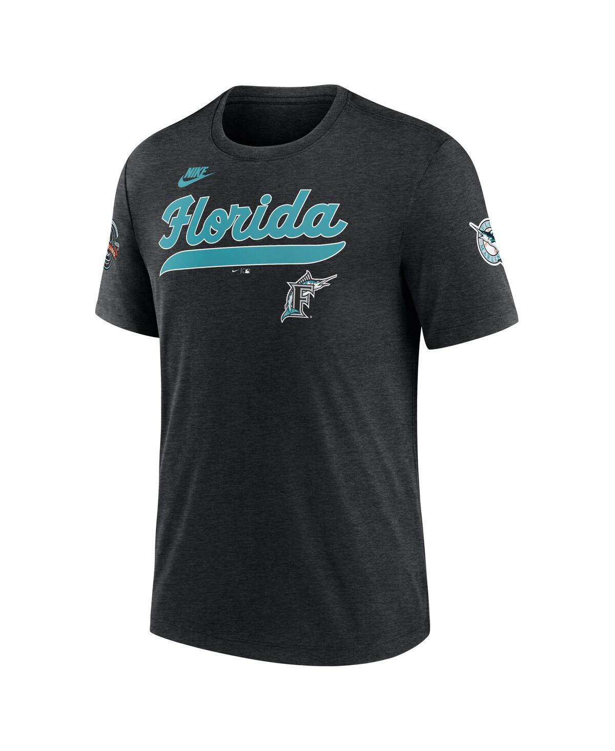 Nike Heather Black Florida Marlins Cooperstown Collection Eras Tri-blend T-shirt In Black