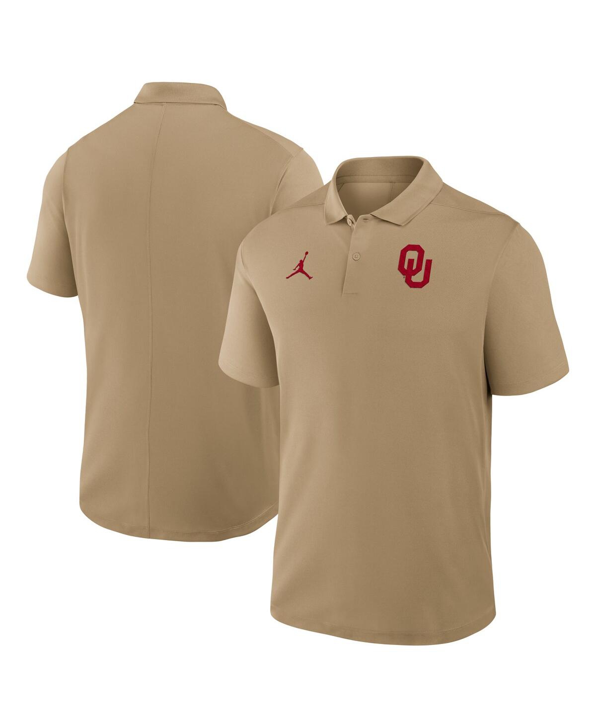 JORDAN MEN'S TAN OKLAHOMA SOONERS PRIMETIME VICTORY PRIMARY LOGO PERFORMANCE POLO SHIRT 