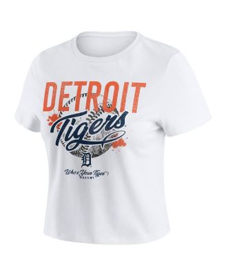 Women's White Detroit Tigers Distressed Cropped Baby T-Shirt