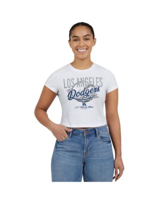 Women's White Los Angeles Dodgers Distressed Cropped Baby T-Shirt