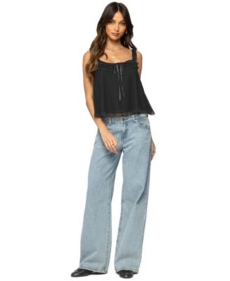 Women's Ruffle Mesh Babydoll Tank Top