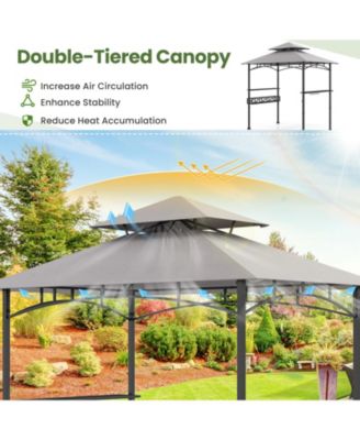 8 x 5 FT Outdoor Grill Gazebo with 2 Side Shelves and 20 Hooks