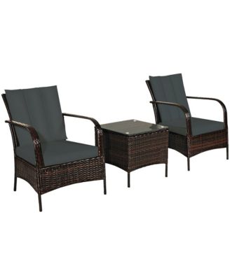 3 PCS Patio Wicker Rattan Furniture Set Coffee Table & 2 Rattan Chair