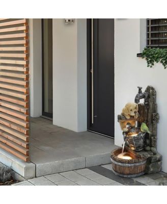 Puppy at the Farmhouse Faucet Resin Outdoor Fountain with Lights