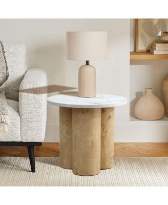 Chairside Table – 1 Pc, Manufactured Wood & Faux Marble, 17.7-Inch Round, 2-Tier Accent Table for Living Room or Bedroom