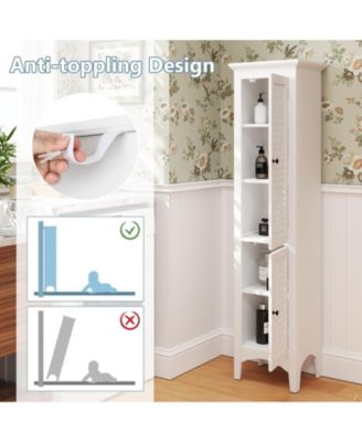 Tall Bathroom Floor Cabinet with Shutter Doors and Adjustable Shelf