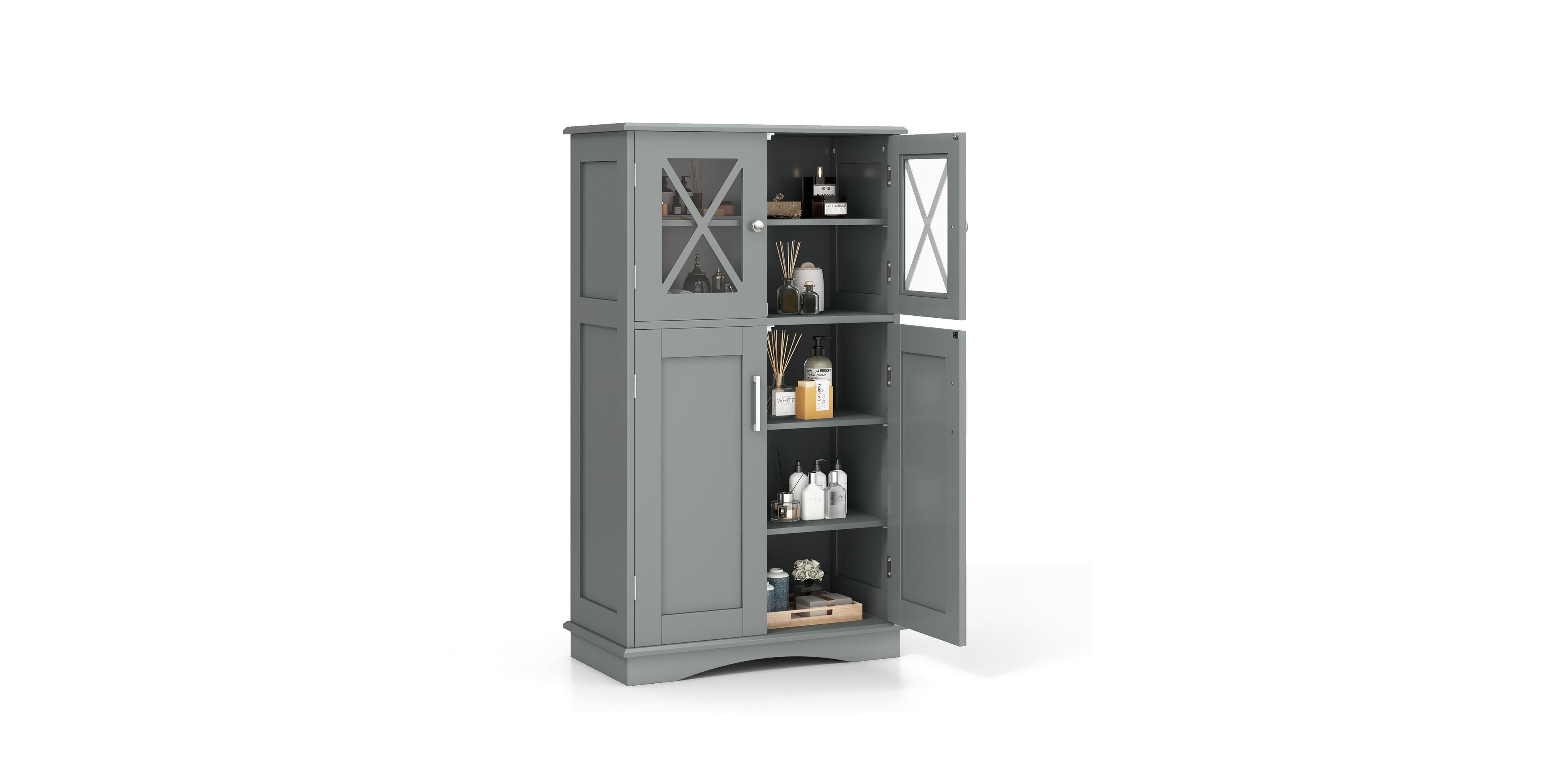 4 Doors Freeestanding Bathroom Floor Cabinet with Adjustable Shelves