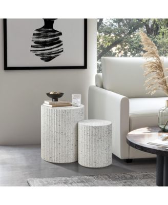 2-Piece White with Gray Flecks Manufactured Wood Nesting Side Table Set