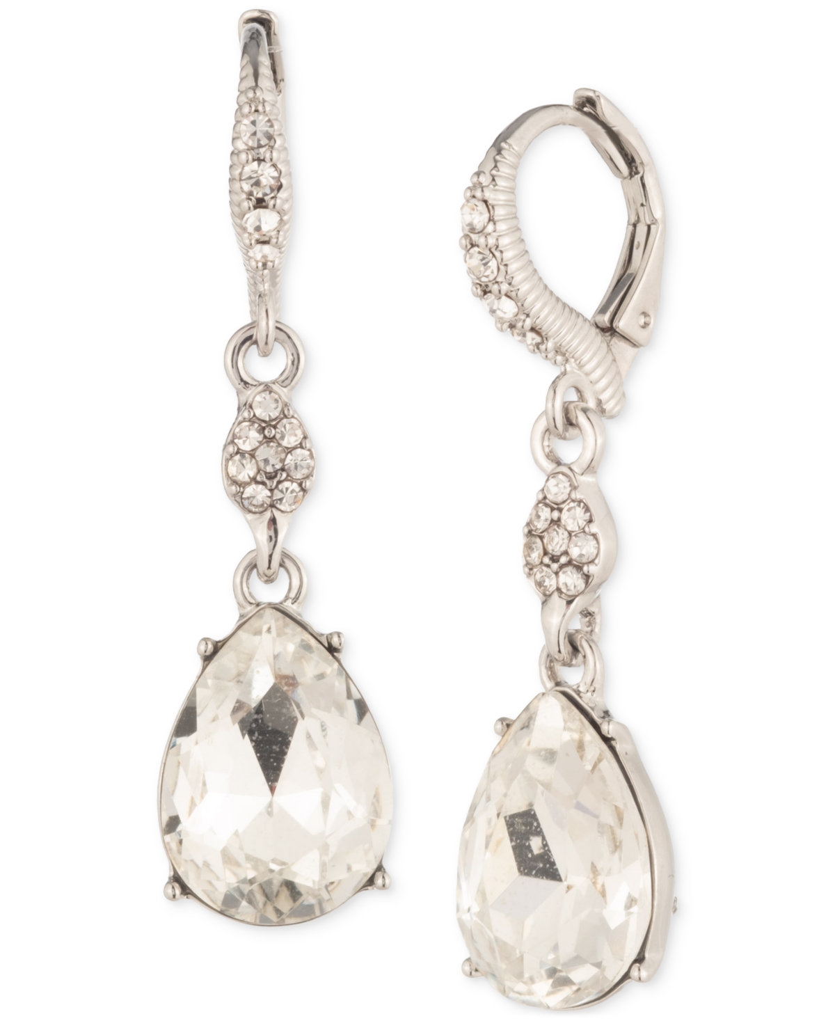 Pave & Pear-Shape Crystal Double Drop Earrings - Silver-Tone
