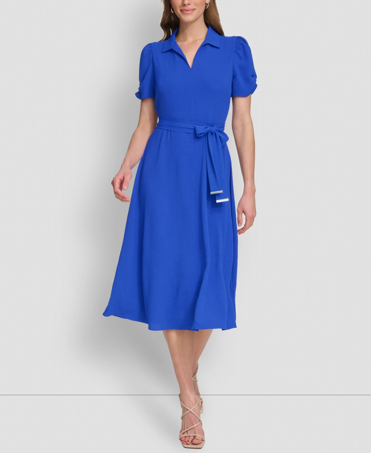 Shop Dkny Women's Tie-waist Point Collar A-line Dress