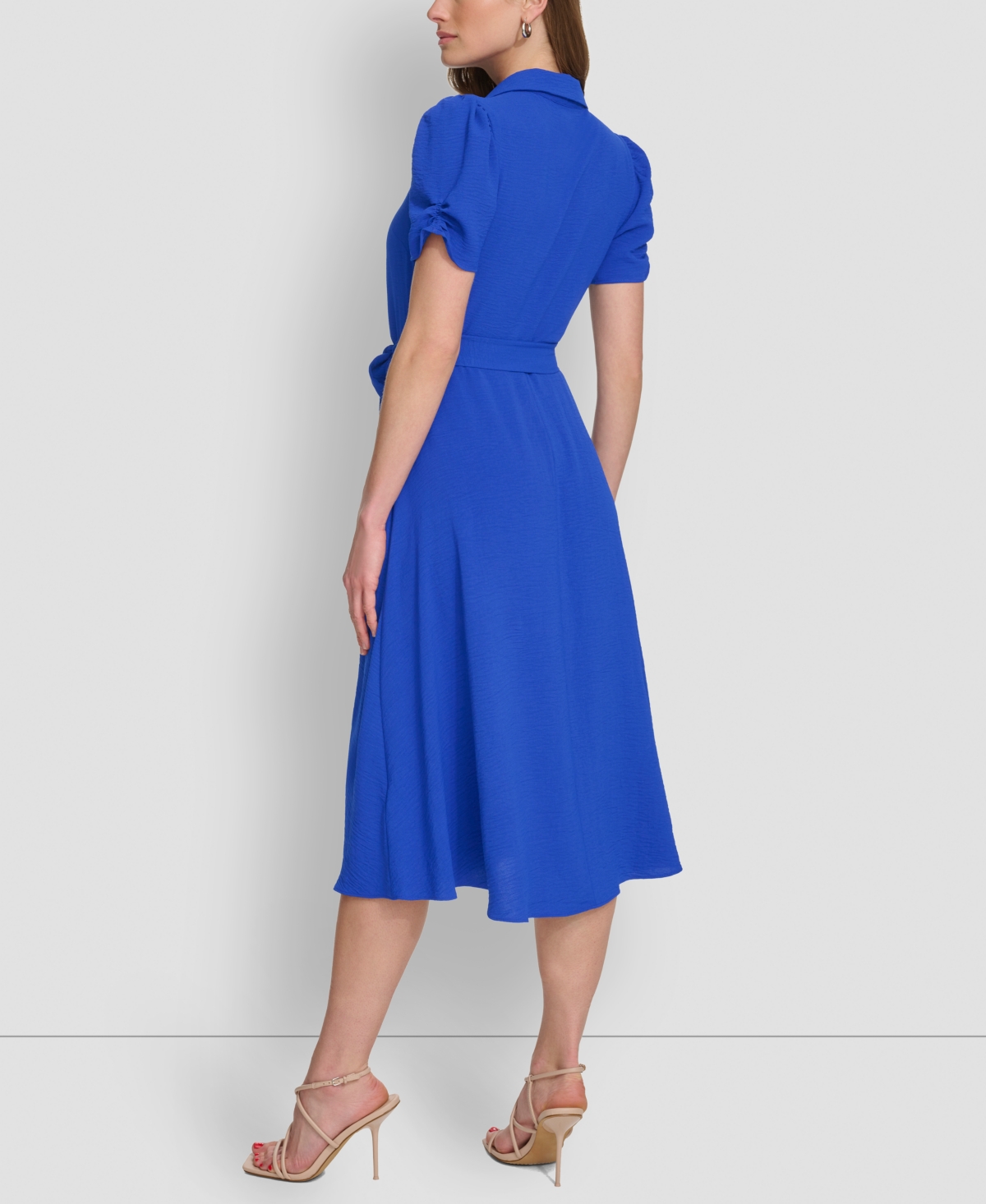 Shop Dkny Women's Tie-waist Point Collar A-line Dress