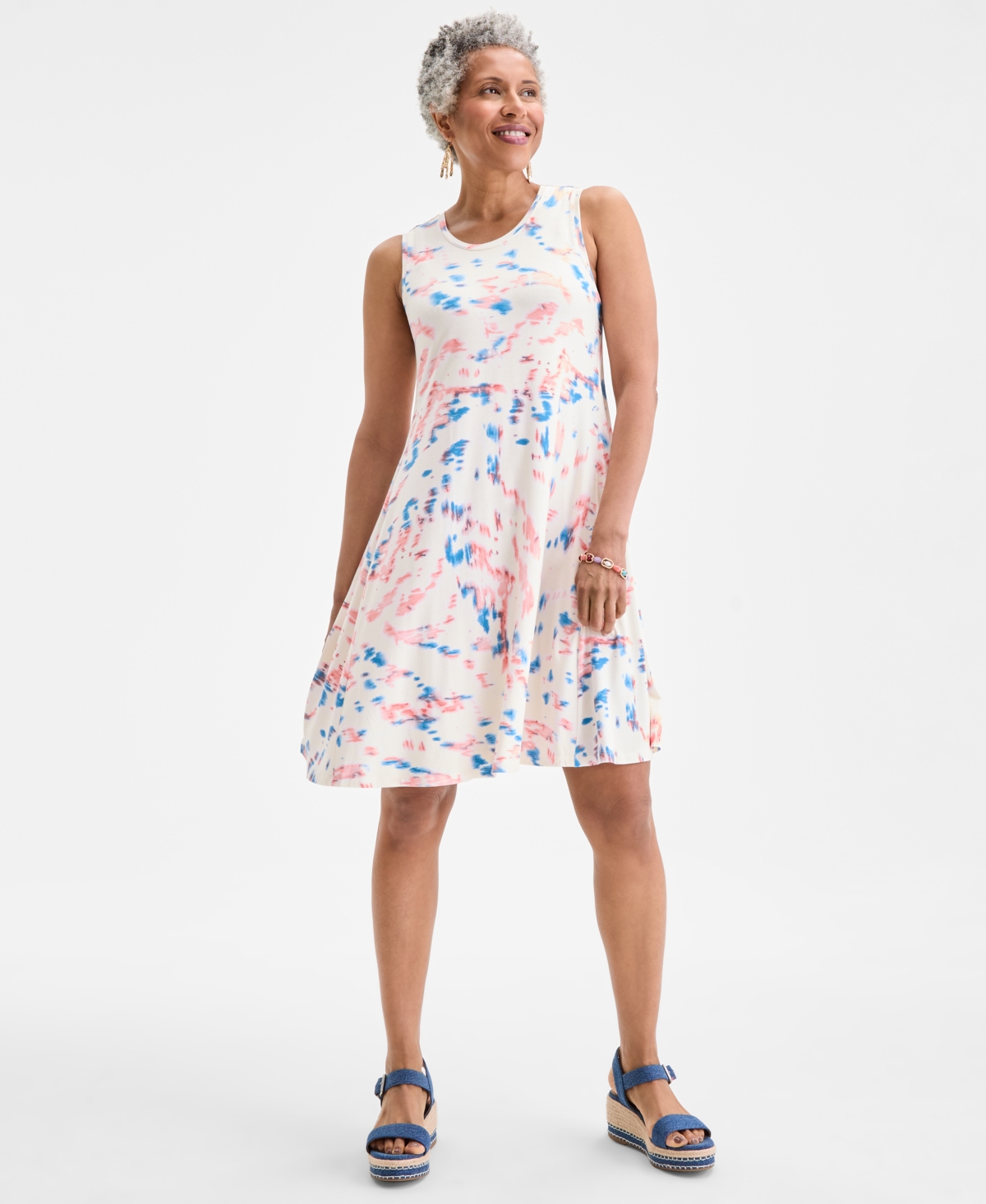 Women's Printed Sleeveless Flip Flop Dress, Exclusively at Macy's - Spot Floral Blue