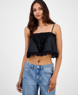 Women's Lace-Trim Straight-Neck Sleeveless Top, Macy's Exclusive