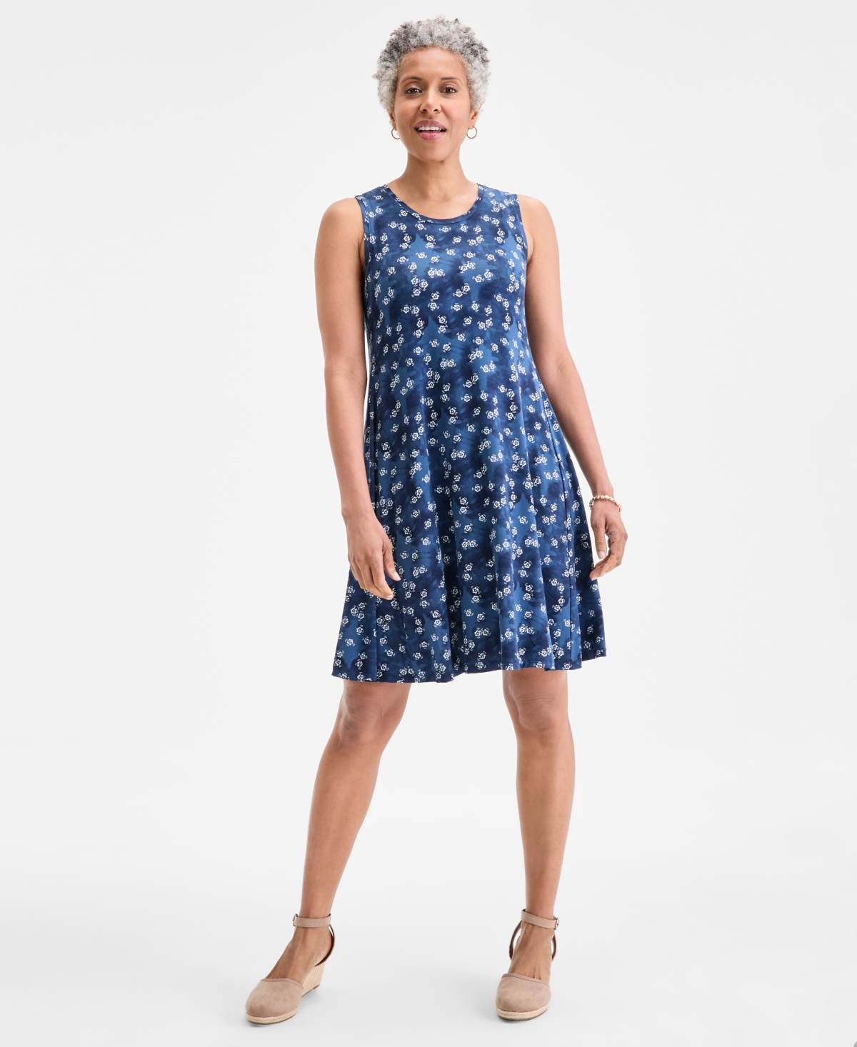 Women's Printed Sleeveless Flip Flop Dress, Exclusively at Macy's - Spot Floral Blue