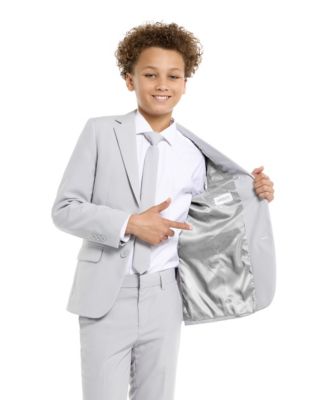 Big Boys Groovy Grey Slim Fit Solid Suit Including Blazer, Pants and Clip-On-Tie