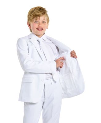 Teen Boys White Knight Slim Fit Solid Suit Including Blazer, Pants and Clip-On-Tie