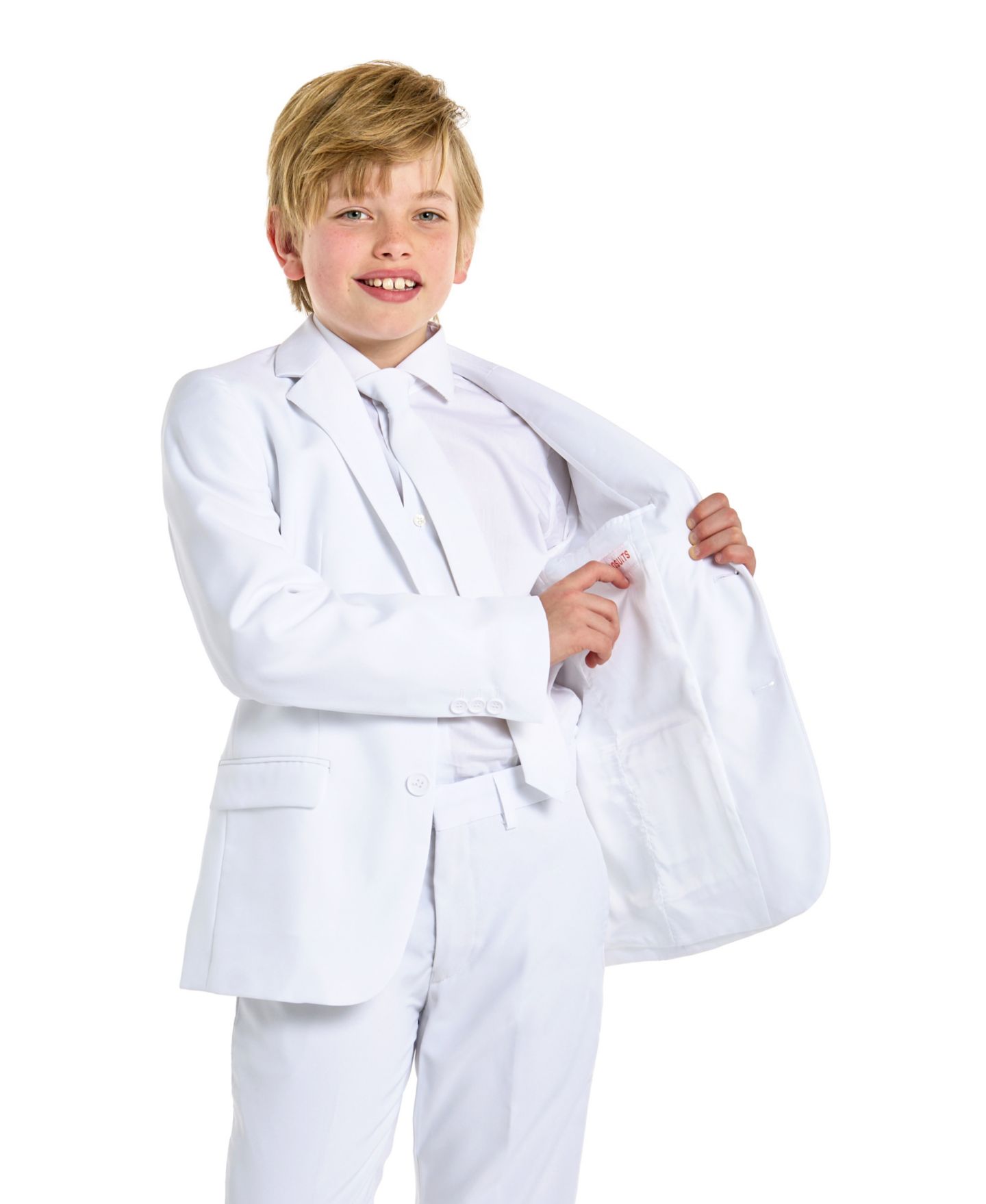 Детский пиджак OppoSuits Teen Boys White Knight Slim Fit Solid Suit Including Blazer, Pants and Clip-On-Tie, цвет: Белый — фото 3