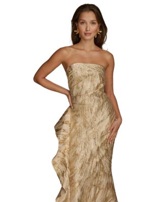 Women's Metallic Ruffled Strapless Gown
