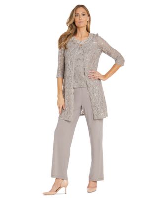 R & M Richards - Petite Sequin Lace Jacket, Tank & Pants Set