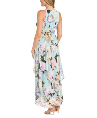 Petite Printed Halter-Neck Ruffled Sleeveless Gown