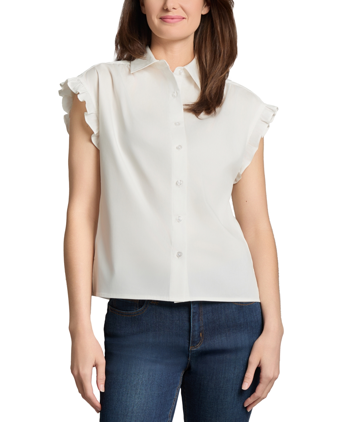 Women's Ruffled-Cuff Short-Sleeve Blouse - Nyc White