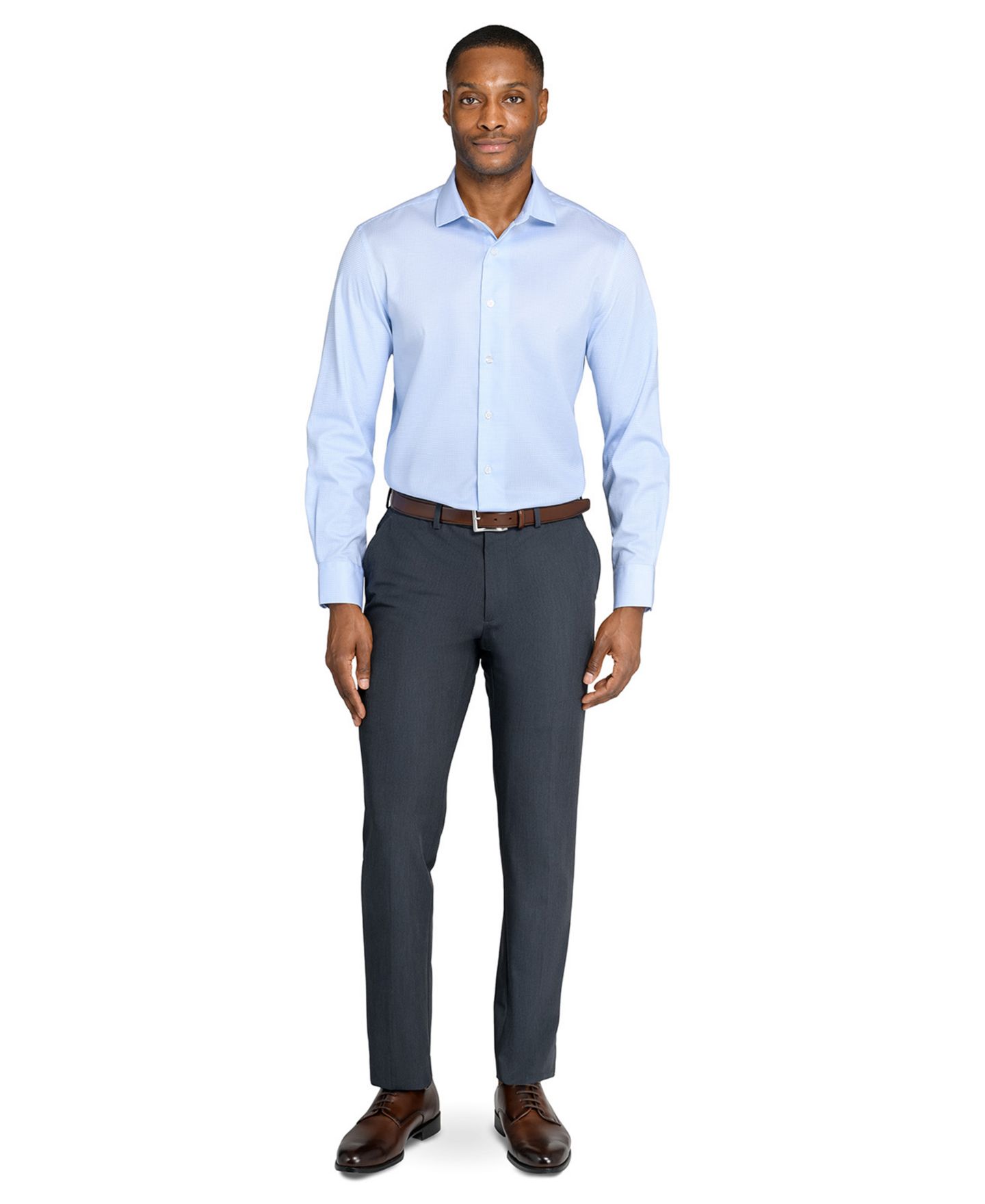 Мужская рубашка MICHELSONS OF LONDON Houndstooth Hybrid Slim Fit Easy Care Long Sleeve, цвет: Белый синий — фото 5