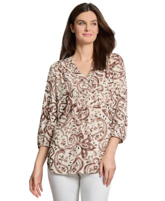Jones New York - Women's Floral Paisley-Print 3/4-Sleeve Top
