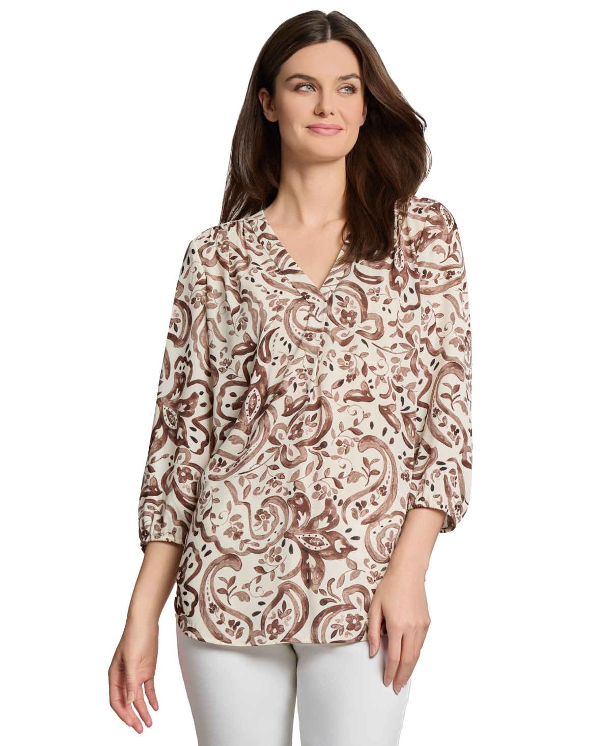 Women's Floral Paisley-Print 3/4-Sleeve Top - Fudge Multi