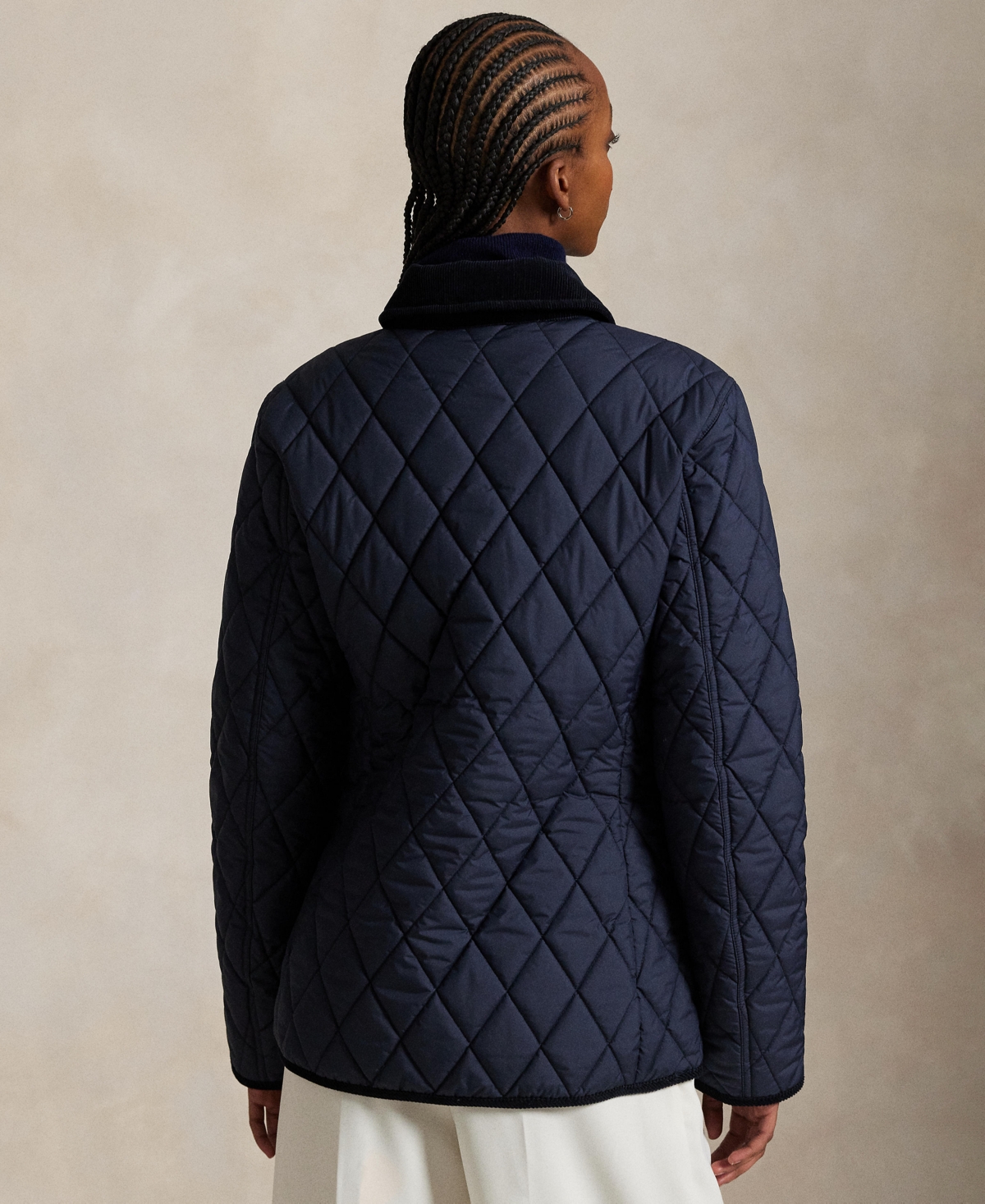 Polo Ralph Lauren Quilted Barn Jacket With Corduroy Collar In Blue