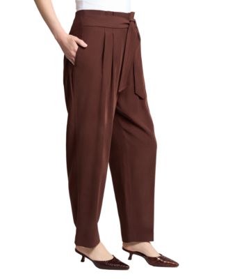 Women's Belted Straight-Leg Paperbag Pants