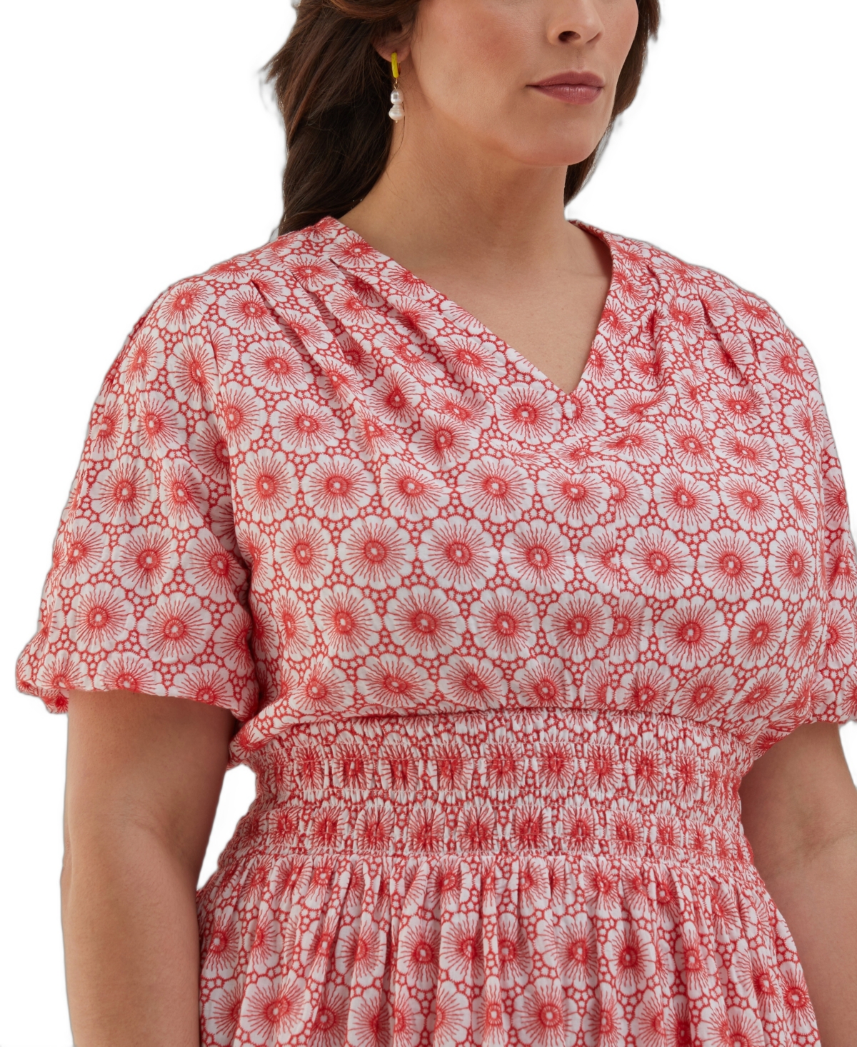 ELLA RAFAELLA PLUS SIZE SMOCKED PUFF SHORT SLEEVE DRESS 