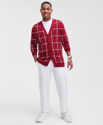 Men's Cotton Windowpane-Plaid Cardigan Sweater, Exclusively at Macy's