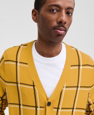 Men's Cotton Windowpane-Plaid Cardigan Sweater, Exclusively at Macy's