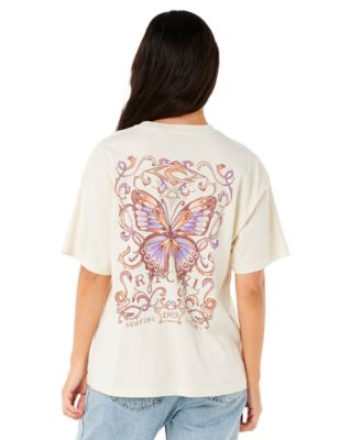 Juniors' Cotton Butterfly Crewneck T-Shirt