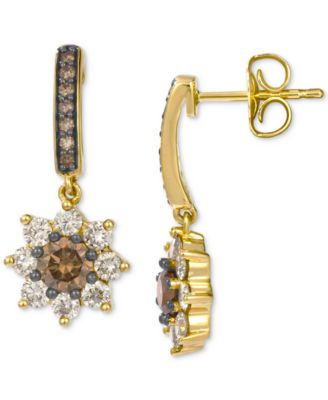Chocolate Diamond & Nude Diamond Flower Drop Earrings (1-1/5 ct. t.w.) in 14k Gold