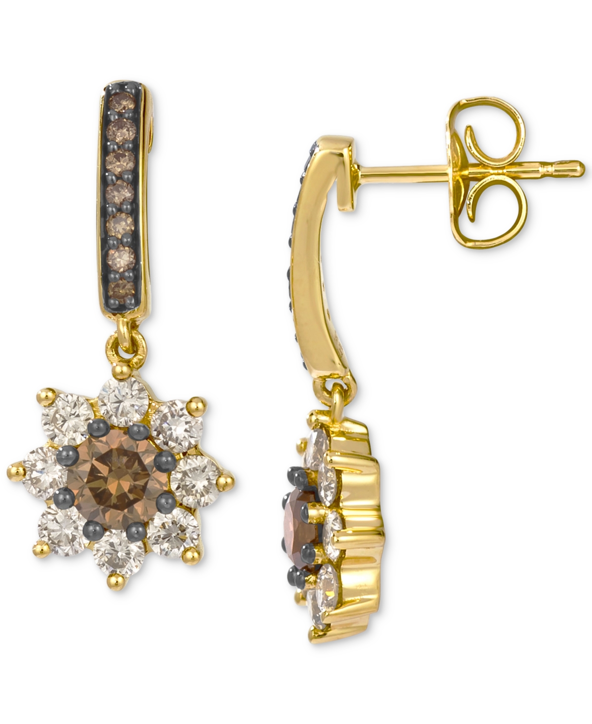 Le Vian Chocolate Diamond & Nude Diamond Flower Drop Earrings (1-1/5 Ct. T.w.) In 14k Gold