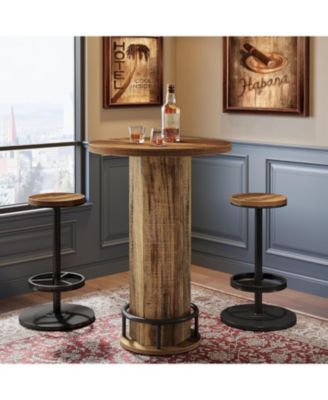 3Pc Metal Industrial Bistro Set with Round Pub Table and 2 Barstools