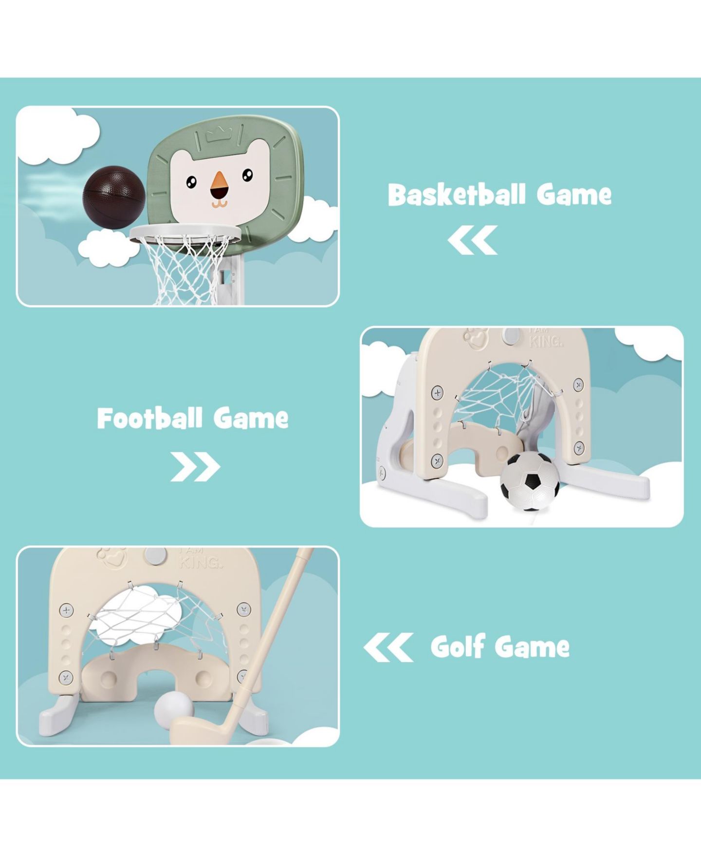 Детские игрушки Mecale 3-in-1 Adjustable Basketball Hoop Sports Set, Ages 2-7, цвет: Серый — фото 4