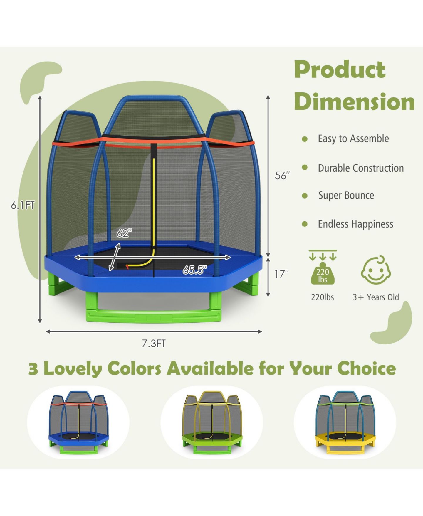 Детская игрушка Mecale 7 Feet Recreational Safety Net Trampoline, 1-3 Players, Ages 3+, цвет: Синий — фото 3