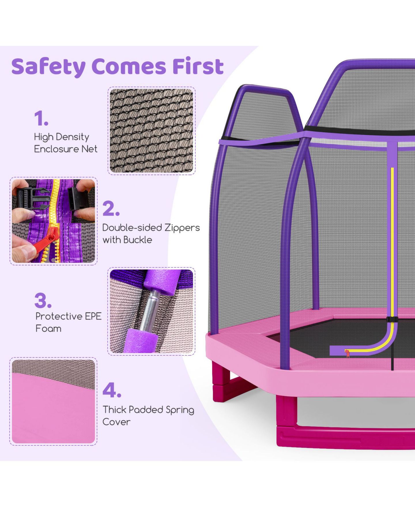 Детская игрушка Mecale 7-Foot Recreational Trampoline with Safety Net Enclosure, Ages 3+, цвет: Розовый — фото 4
